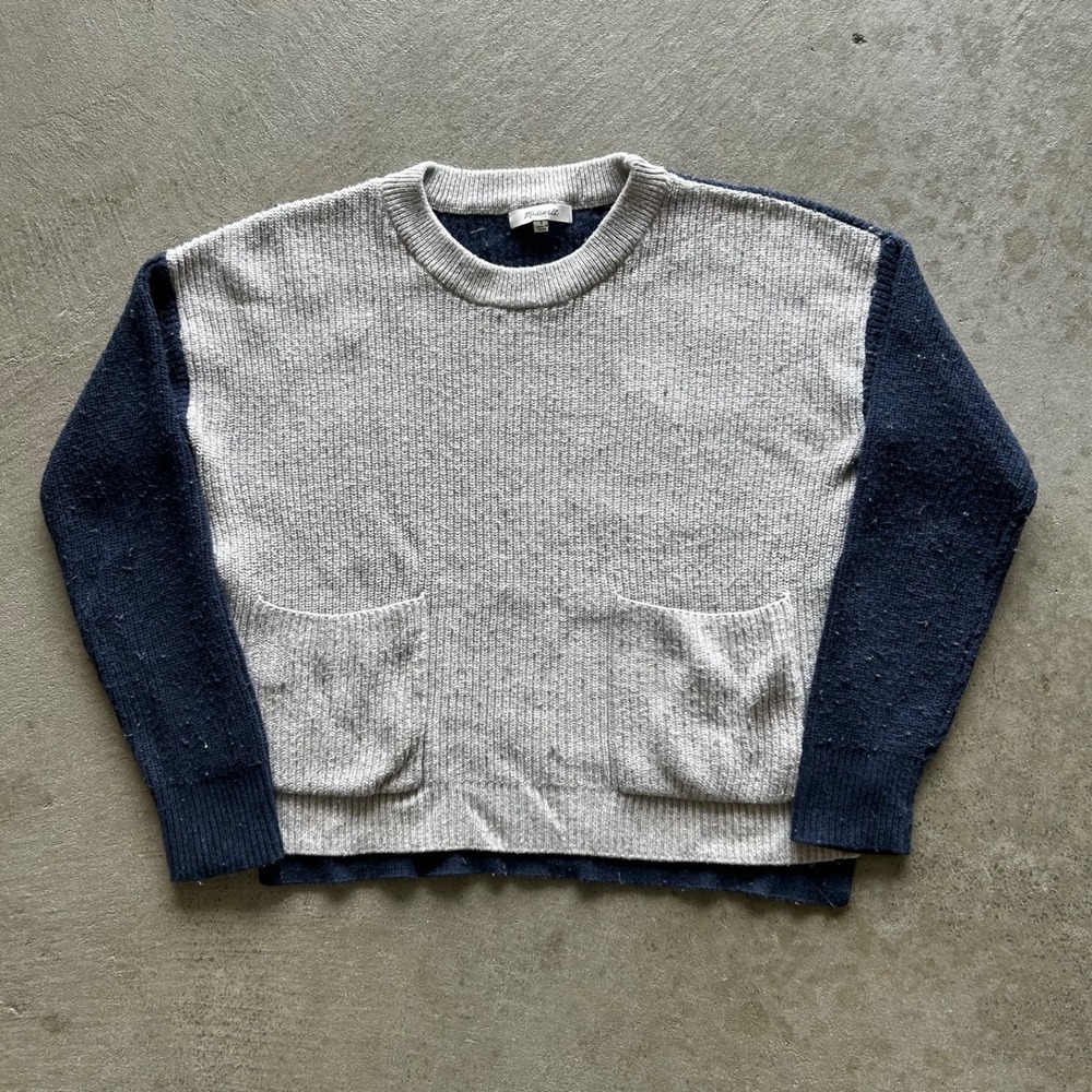 Madewell Boxy Harper Sweater Size Small Gray‎ Navy Blue Knit Pullover J8783